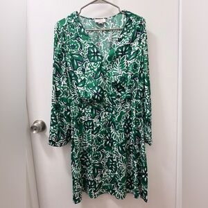 LOFT Green Floral Long Sleeve Dress - Size Large